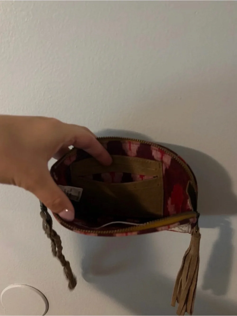 Noonday Collection Maroon & Brown Woven Wristlet Clutch